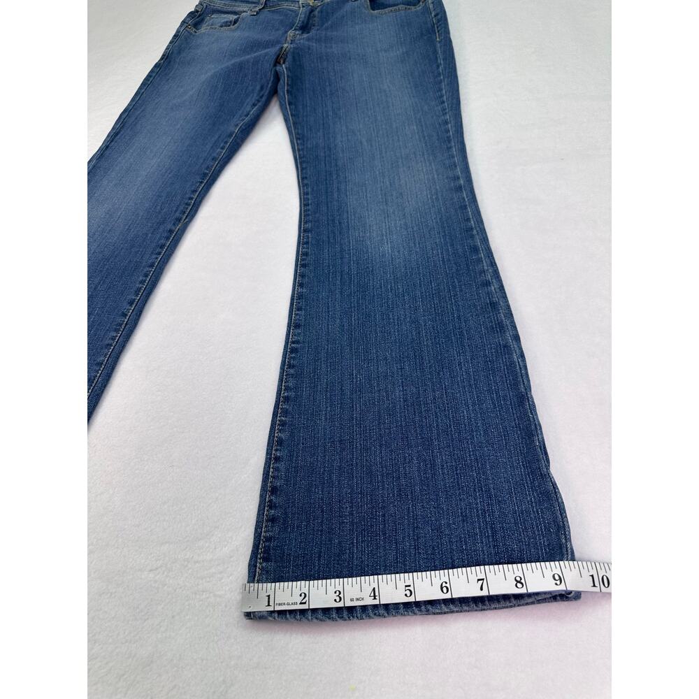 Levi’s 518 Superlow Bootcut Jeans Blue Wash Yellow Stitching Juniors 15M - Picture 12 of 14